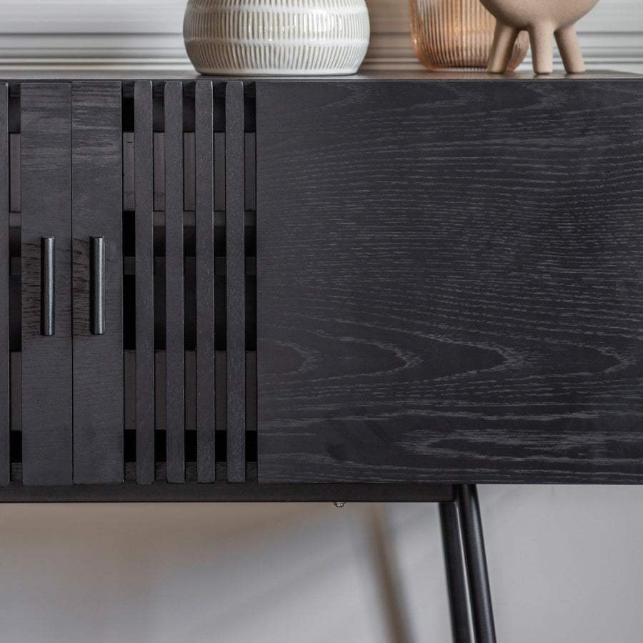 Black Slatted Wood 2 Door Sideboard - The Farthing