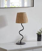 Black Slim Wiggle Table Lamp & Raffia Shade - The Farthing