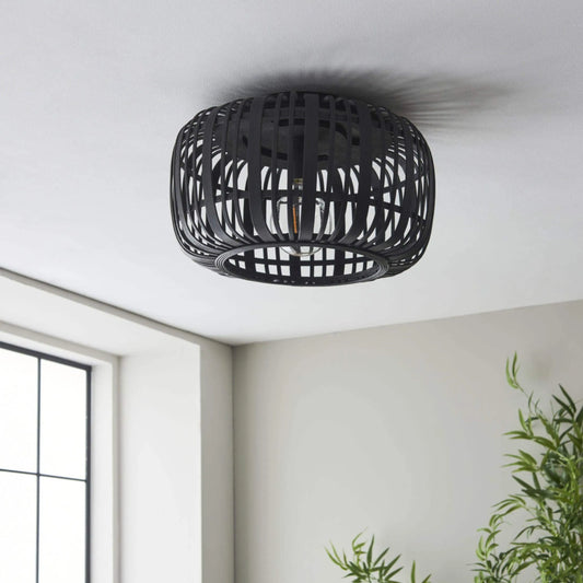 Black Stained Bamboo Cage Ceiling Light - The Farthing