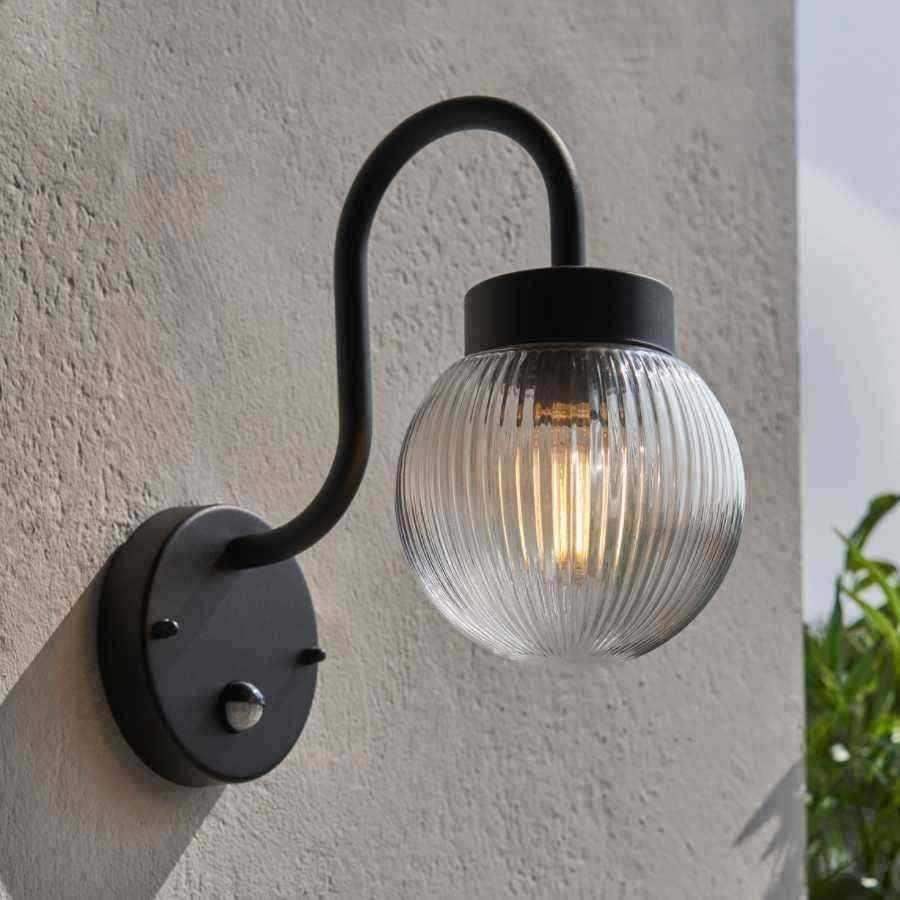 Black Swan Necked Wall Light with PIR sensor - The Farthing