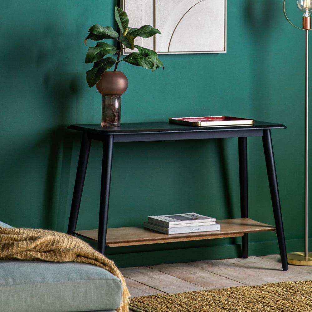 Black Wood Mid Century Styled Console Table - The Farthing