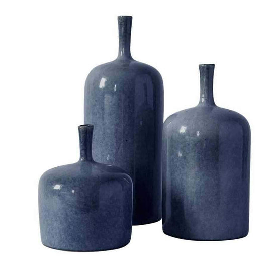 Blue Ceramic Pots Set of 3 Ornaments - The Farthing