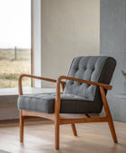 Blue Grey Linen Mid Century Inspired Arm Chair - The Farthing