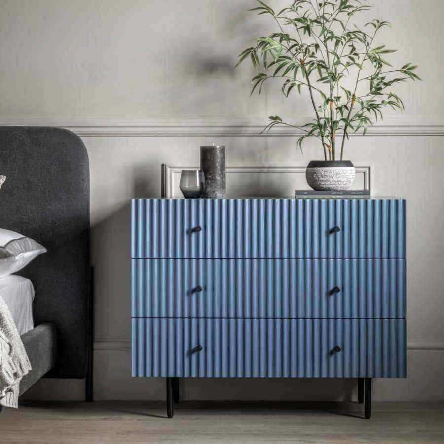 Blue Scalloped Front 3 Drawer Chest Of Drawers - The Farthing