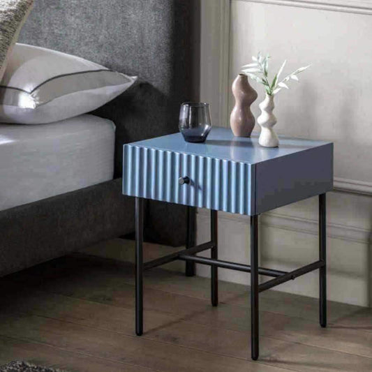 Blue Scalloped Front Side Table with Single Drawer - The Farthing