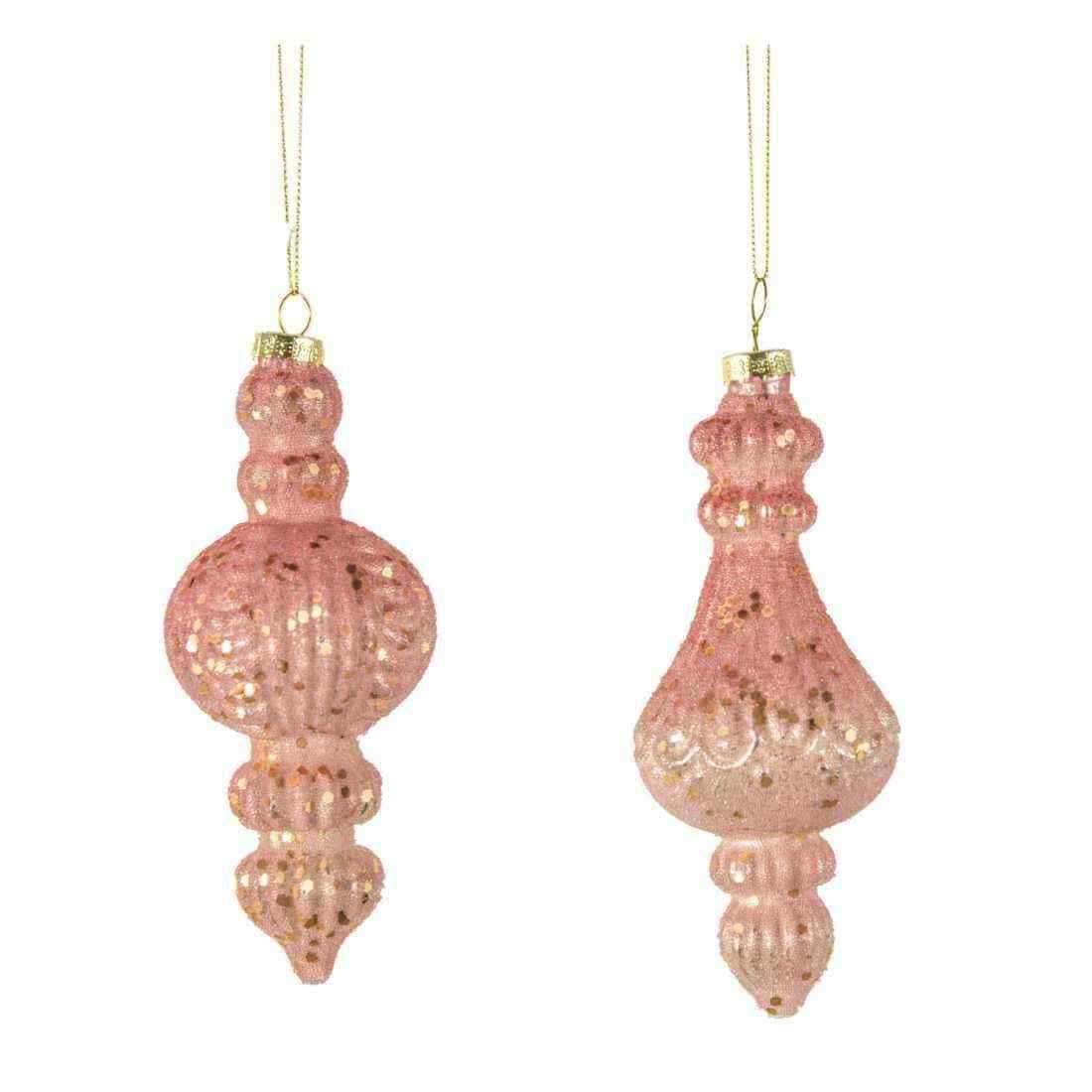 Blush Pink Ornate Droplet Assorted Baubles Set of 6 - The Farthing