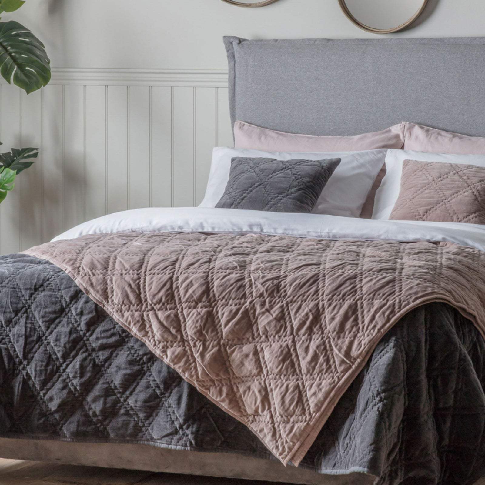 Blush Pink Quilted Diamond Bedspread - The Farthing