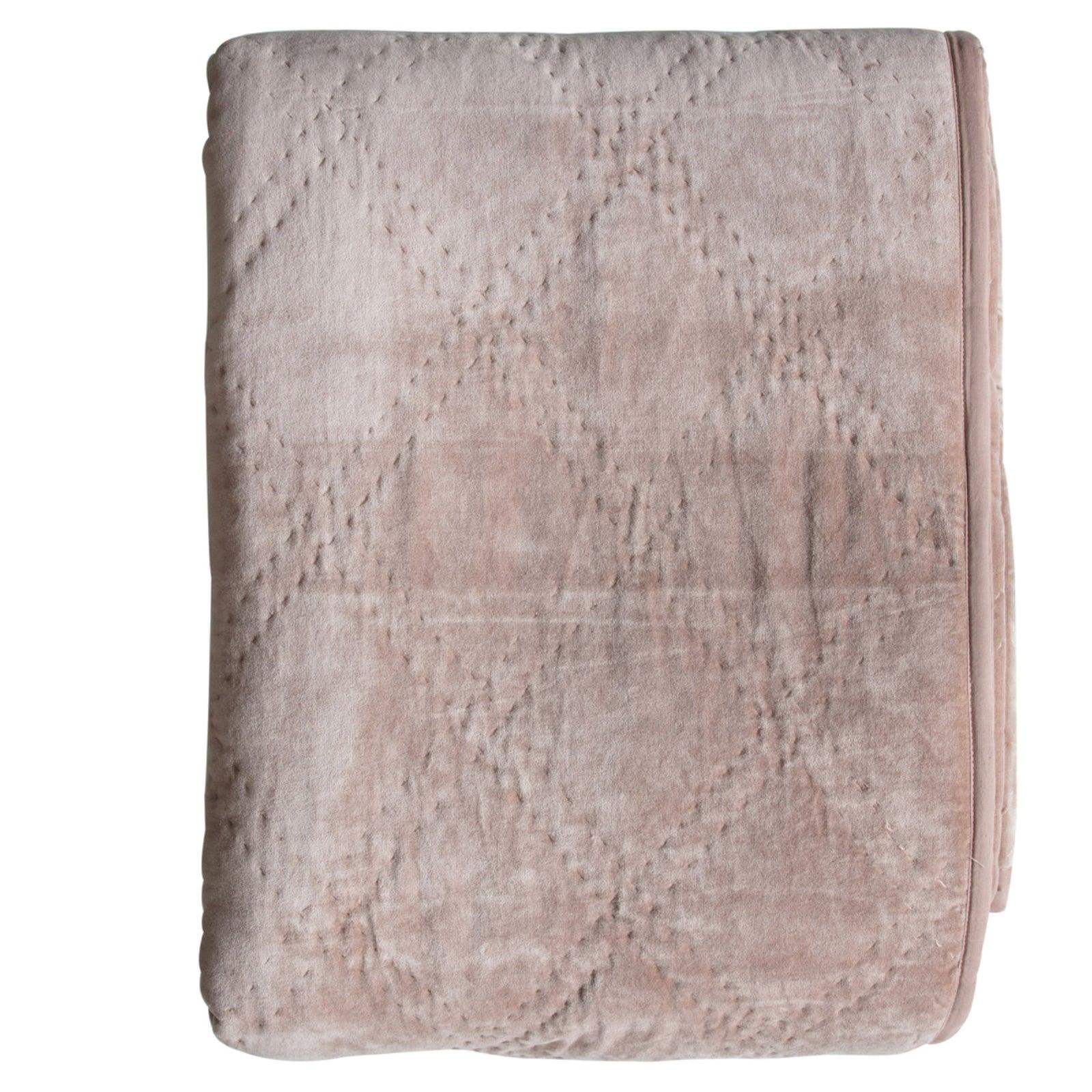 Blush Pink Quilted Diamond Bedspread - The Farthing