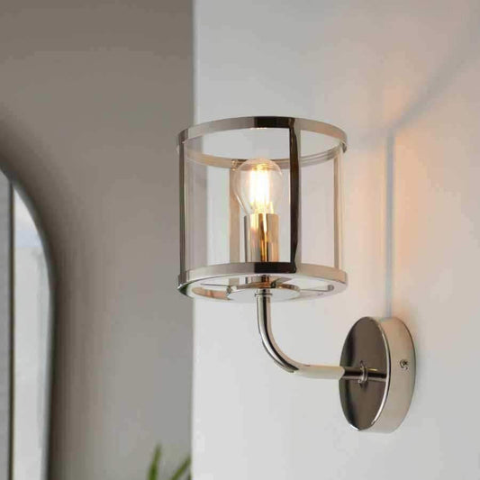 Bright Nickel & Glass Cylinder Wall Light - The Farthing