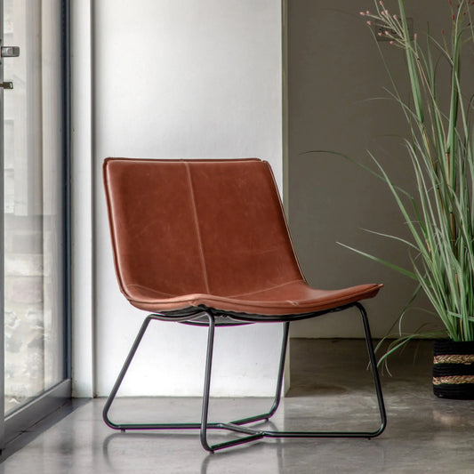 Brown Curved Seat Faux Leather Chair - The Farthing