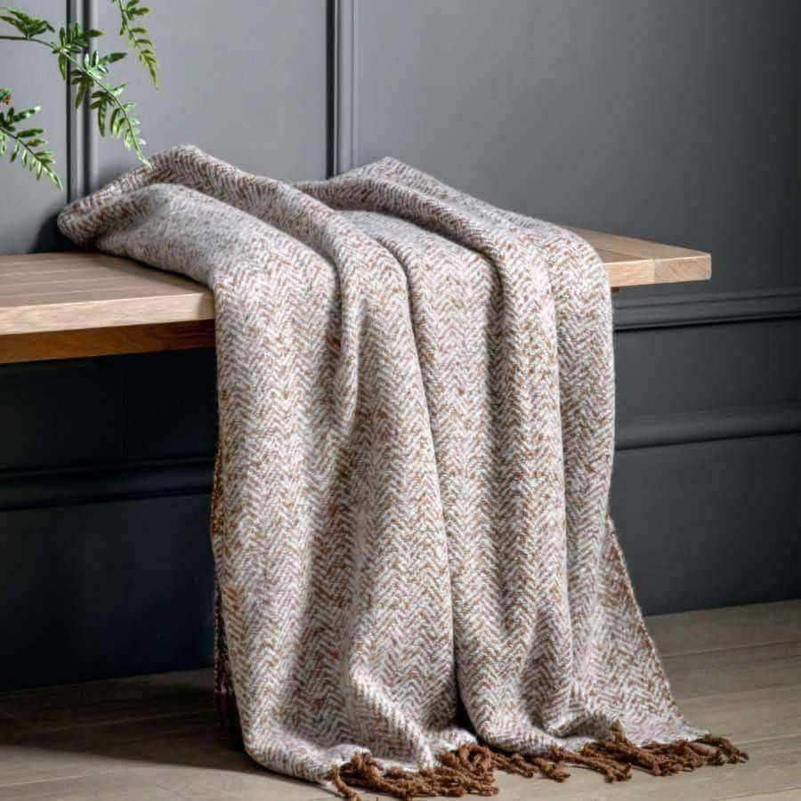 Brown Herringbone Faux Mohair Throw - The Farthing