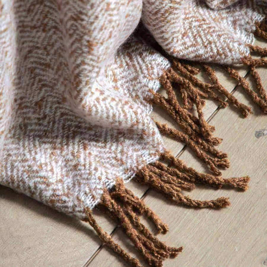 Brown Herringbone Faux Mohair Throw - The Farthing