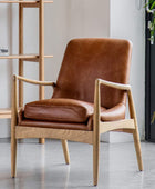 Brown Leather & Ash Wood Armchair - The Farthing