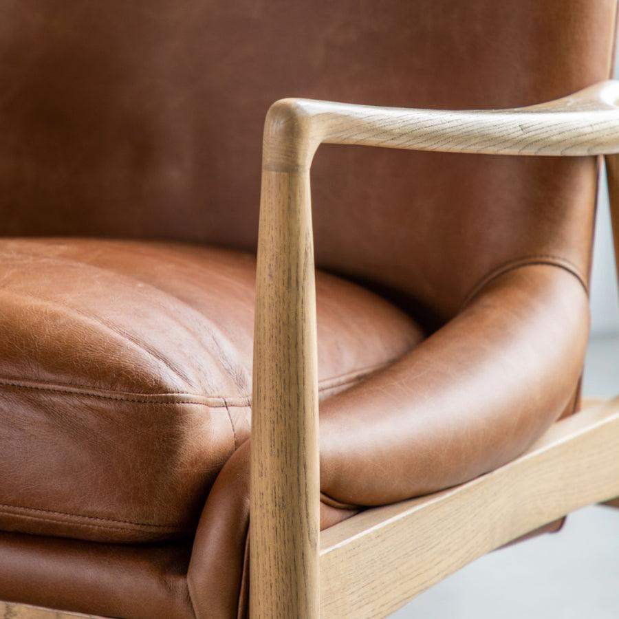 Brown Leather & Ash Wood Armchair - The Farthing