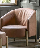 Brown Leather Armchair with Oak Legs - The Farthing