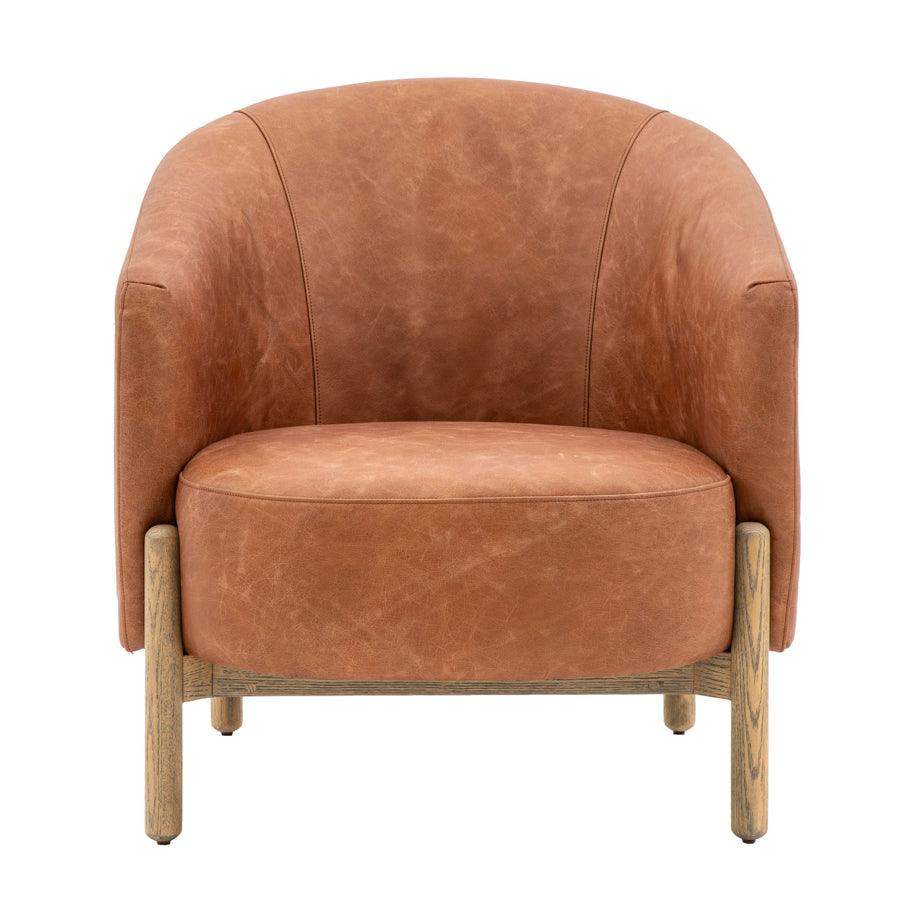 Brown Leather Armchair with Oak Legs - The Farthing