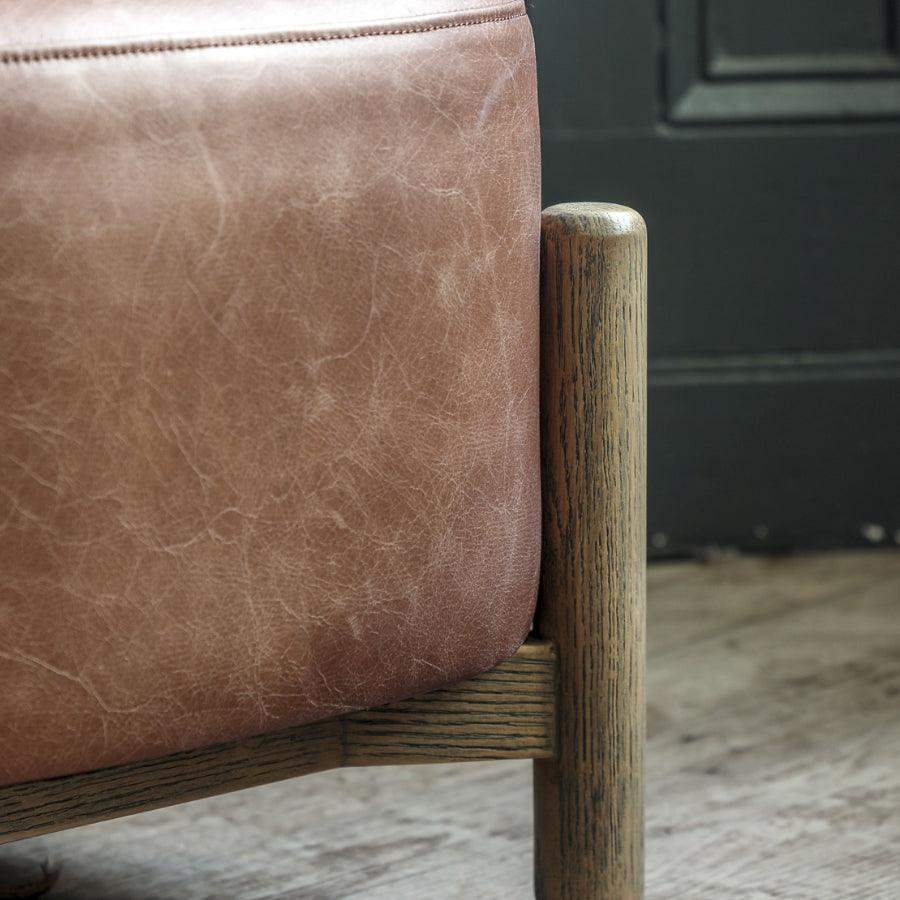 Brown Leather Footstool with Oak Legs - The Farthing