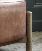 Brown Leather Footstool with Oak Legs - The Farthing