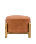 Brown Leather Footstool with Oak Legs - The Farthing