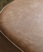 Brown Leather Footstool with Oak Legs - The Farthing