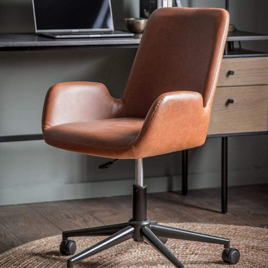 Brown Sided Swivel Desk Chair with Height Adjustment - The Farthing