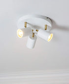 Brushed Brass and Matt White 3 Spot Ceiling Light - The Farthing