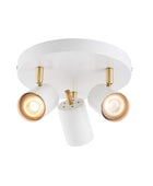 Brushed Brass and Matt White 3 Spot Ceiling Light - The Farthing