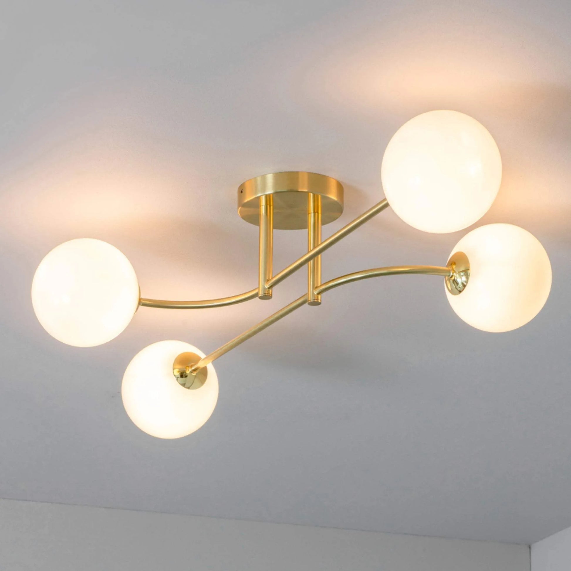 Brushed Brass Art Deco Inspired Four Globe Ceiling Light - The Farthing