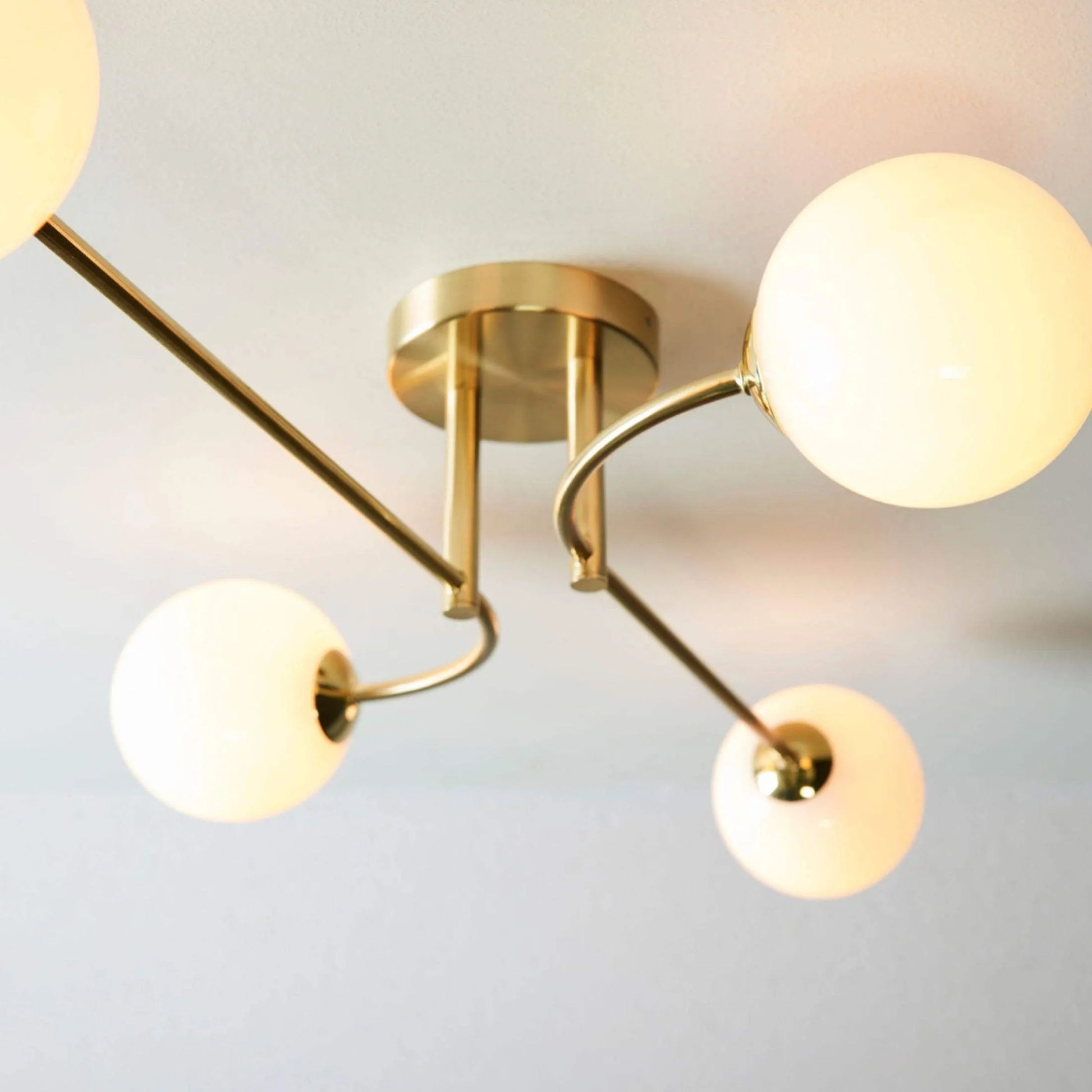 Brushed Brass Art Deco Inspired Four Globe Ceiling Light - The Farthing