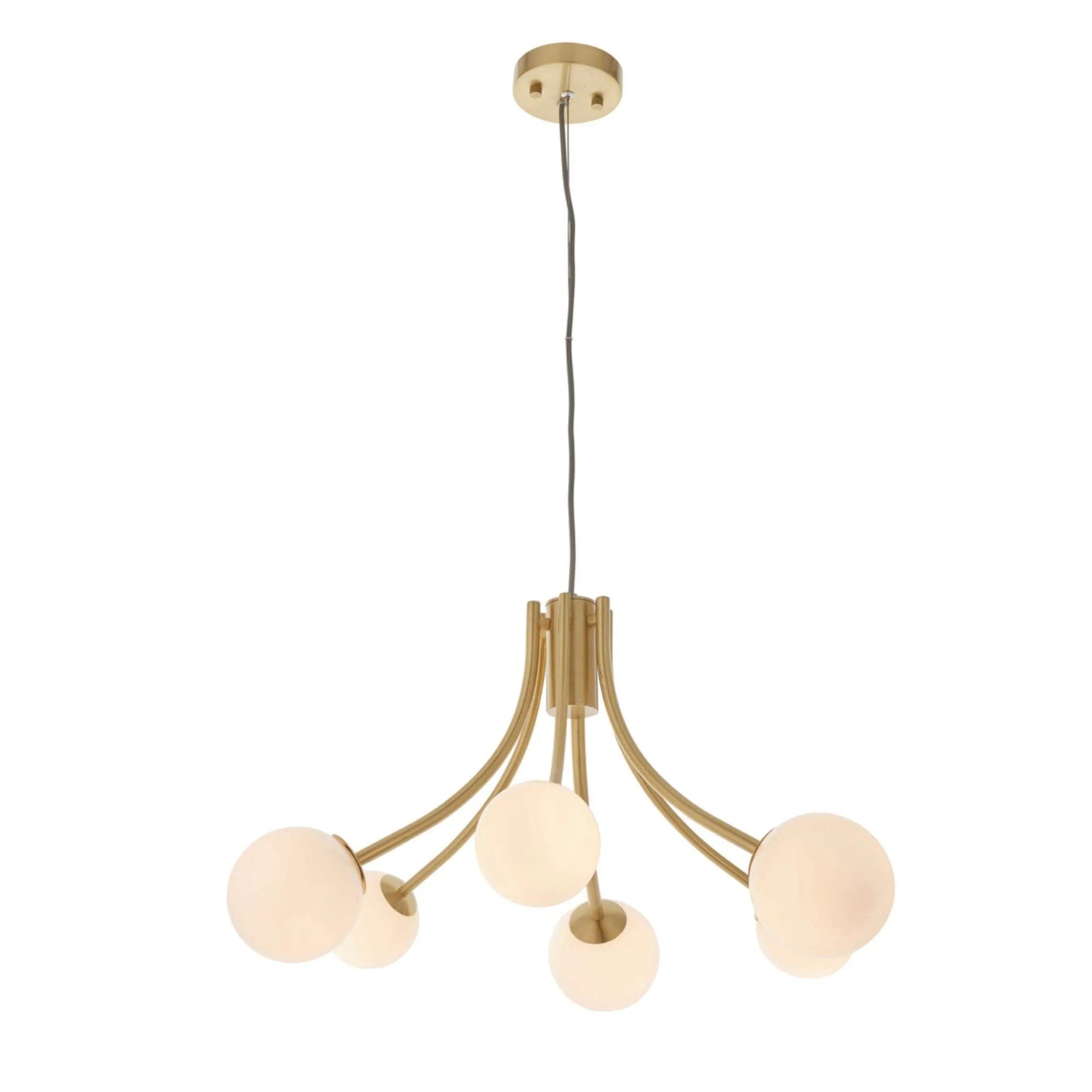 Brushed Brass Art Deco Inspired Six Globe Pendant Light - The Farthing