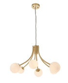 Brushed Brass Art Deco Inspired Six Globe Pendant Light - The Farthing