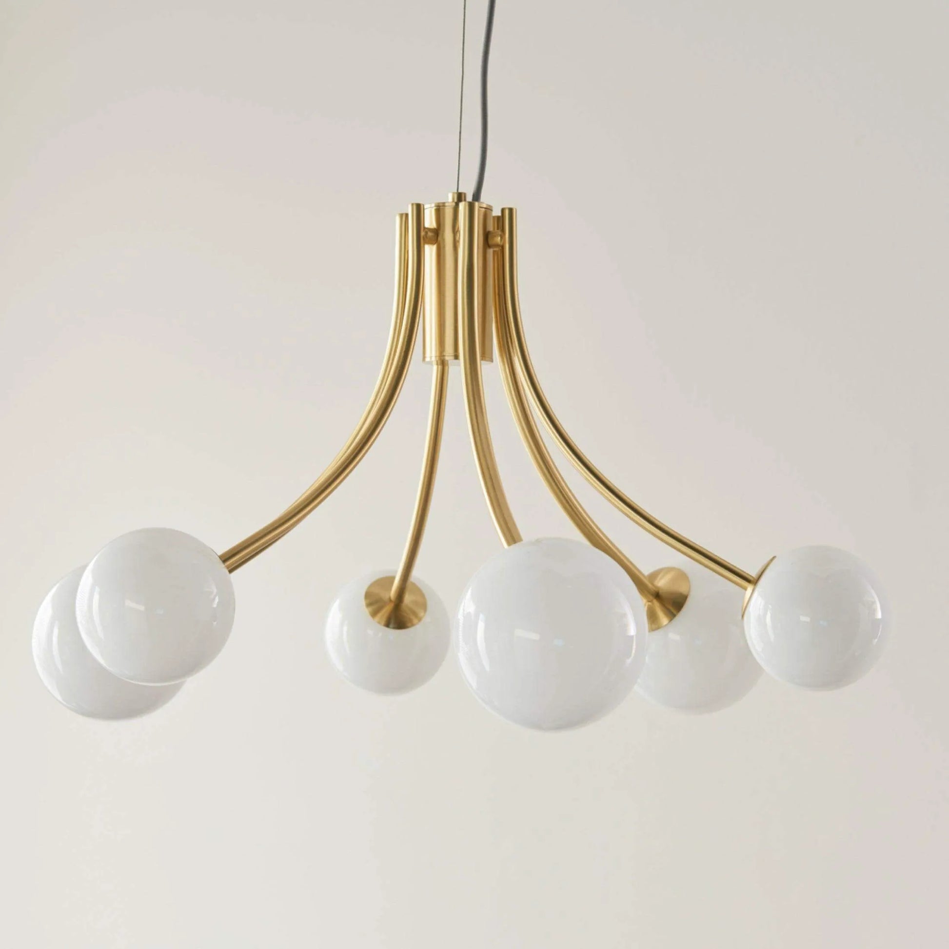 Brushed Brass Art Deco Inspired Six Globe Pendant Light - The Farthing