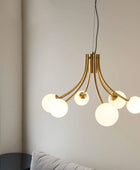 Brushed Brass Art Deco Inspired Six Globe Pendant Light - The Farthing