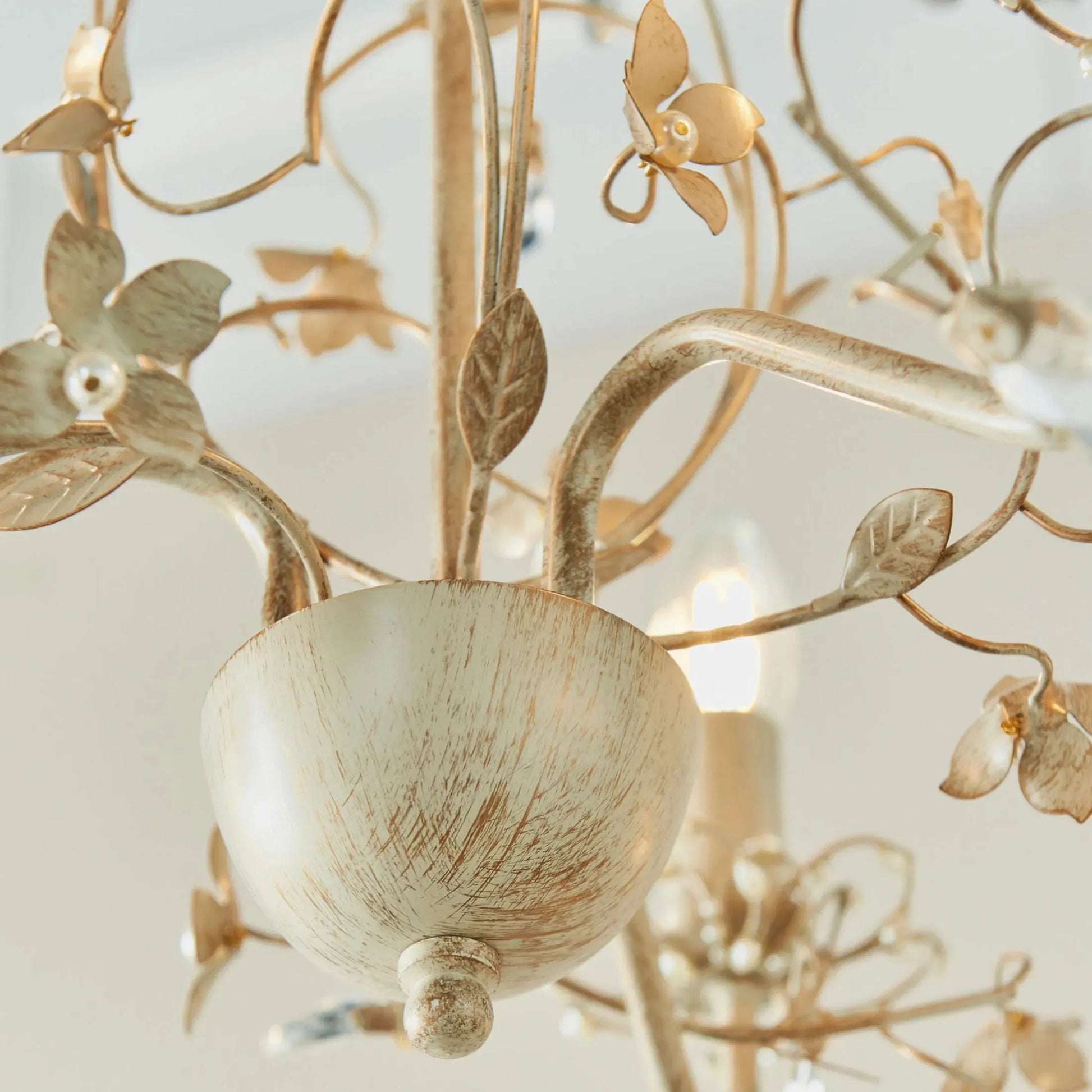 Brushed Gold & Cream Flower Chandelier Pendant Light - The Farthing