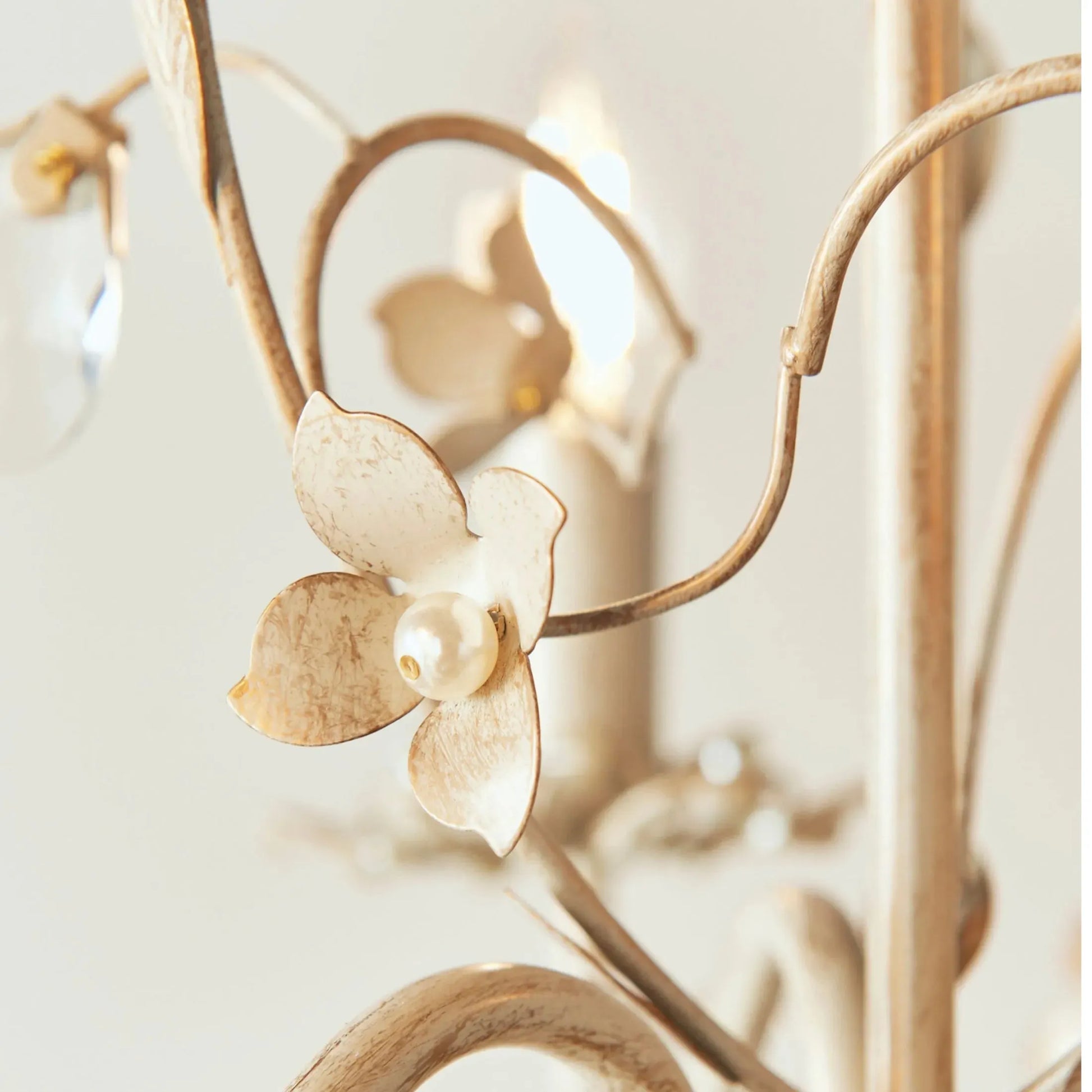 Brushed Gold & Cream Flower Chandelier Pendant Light - The Farthing