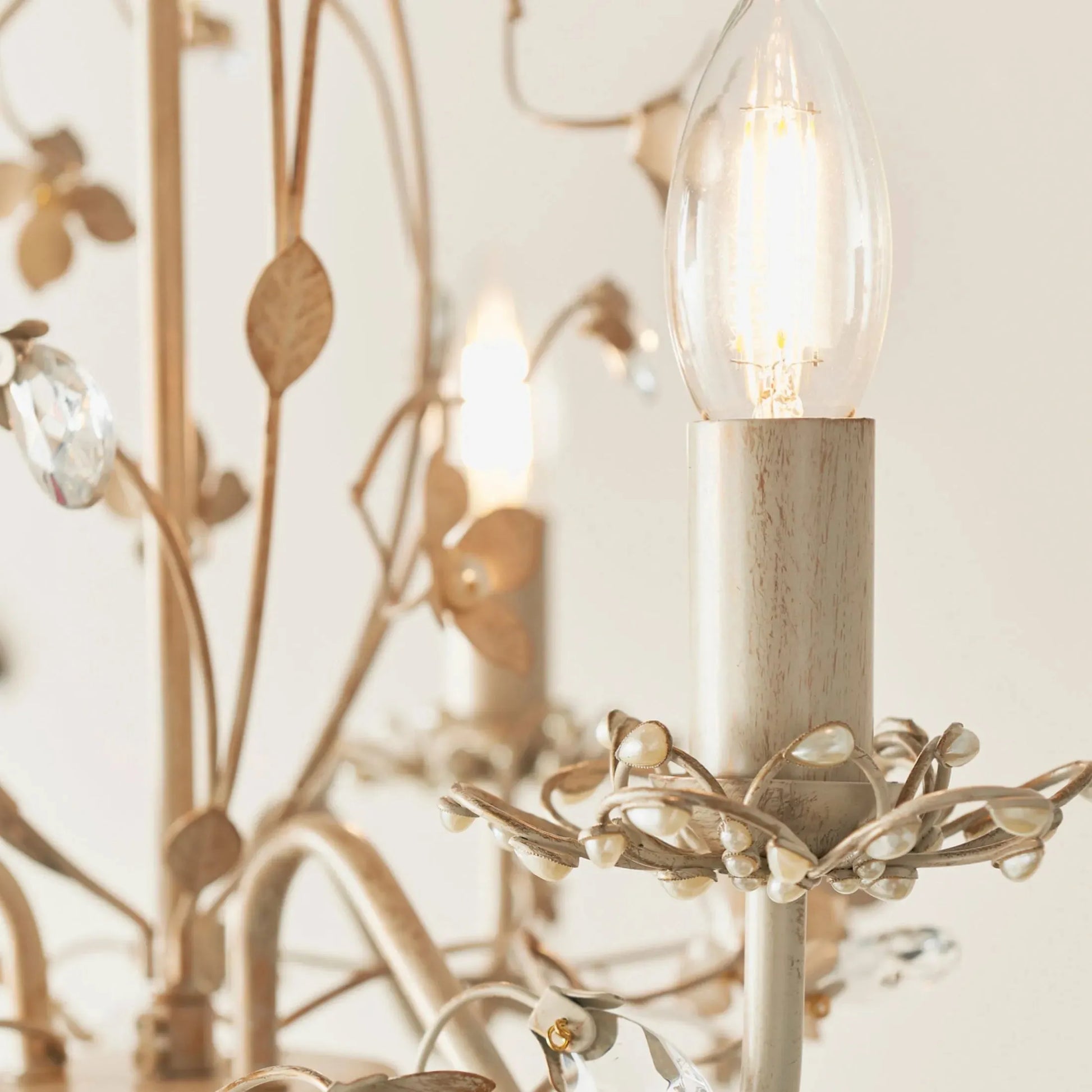 Brushed Gold & Cream Flower Chandelier Pendant Light - The Farthing