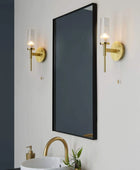 Brushed Gold Clear Ribbed Glass Come Bathroom Wall Light - The Farthing