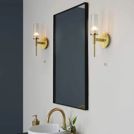 Brushed Gold Clear Ribbed Glass Come Bathroom Wall Light - The Farthing