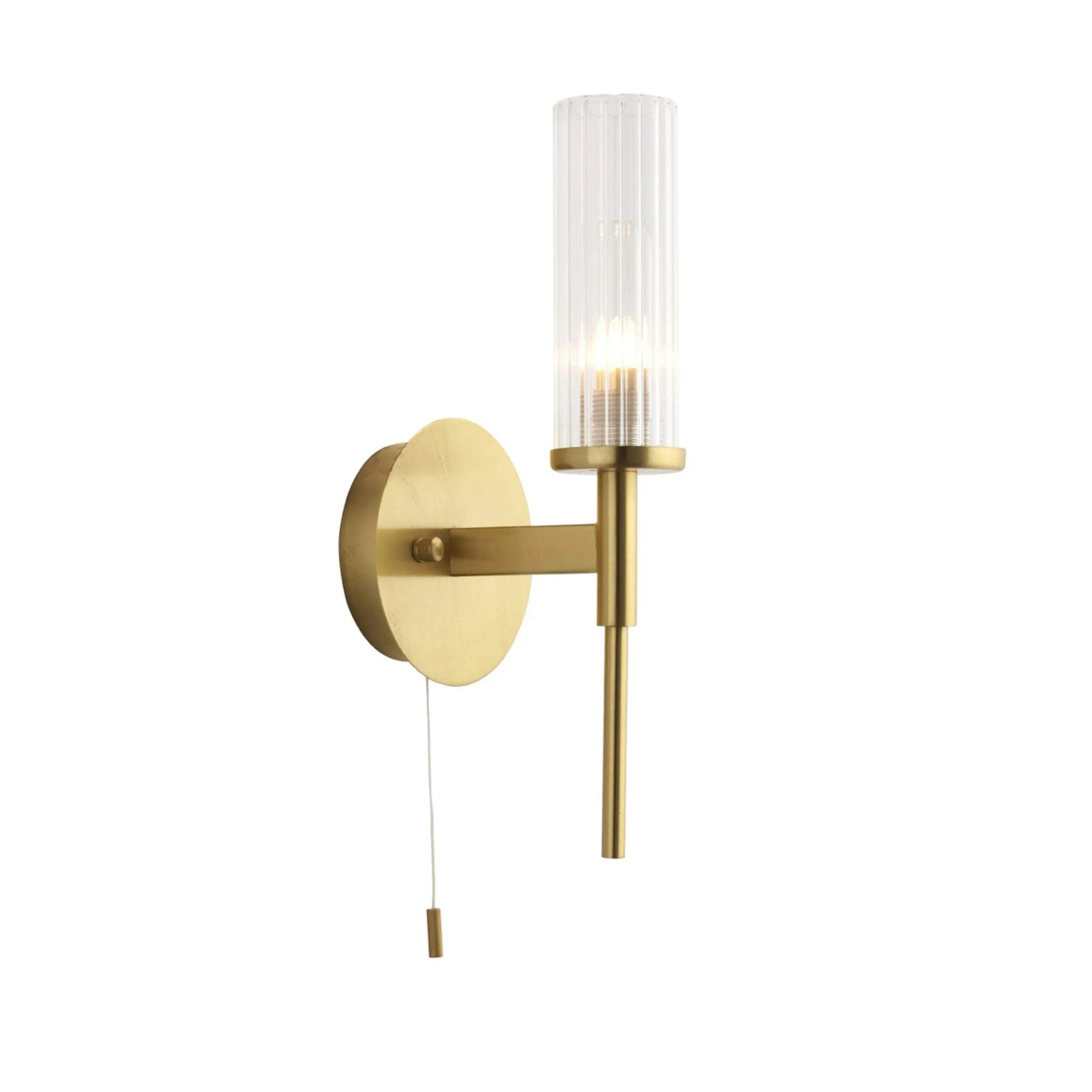 Brushed Gold Clear Ribbed Glass Come Bathroom Wall Light - The Farthing