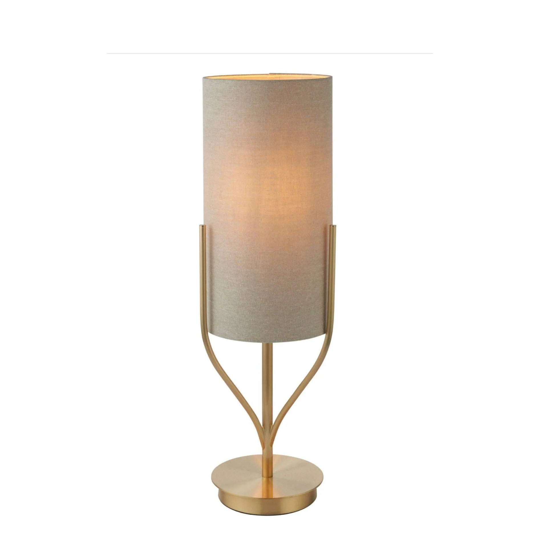 Brushed Gold Table Lamp & Fabric Cylinder Shade - The Farthing