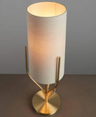 Brushed Gold Table Lamp & Fabric Cylinder Shade - The Farthing