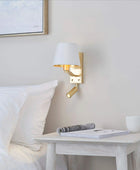 Brushed Satin Gold Wall Light with Shade & adjustable LED reading light - The Farthing