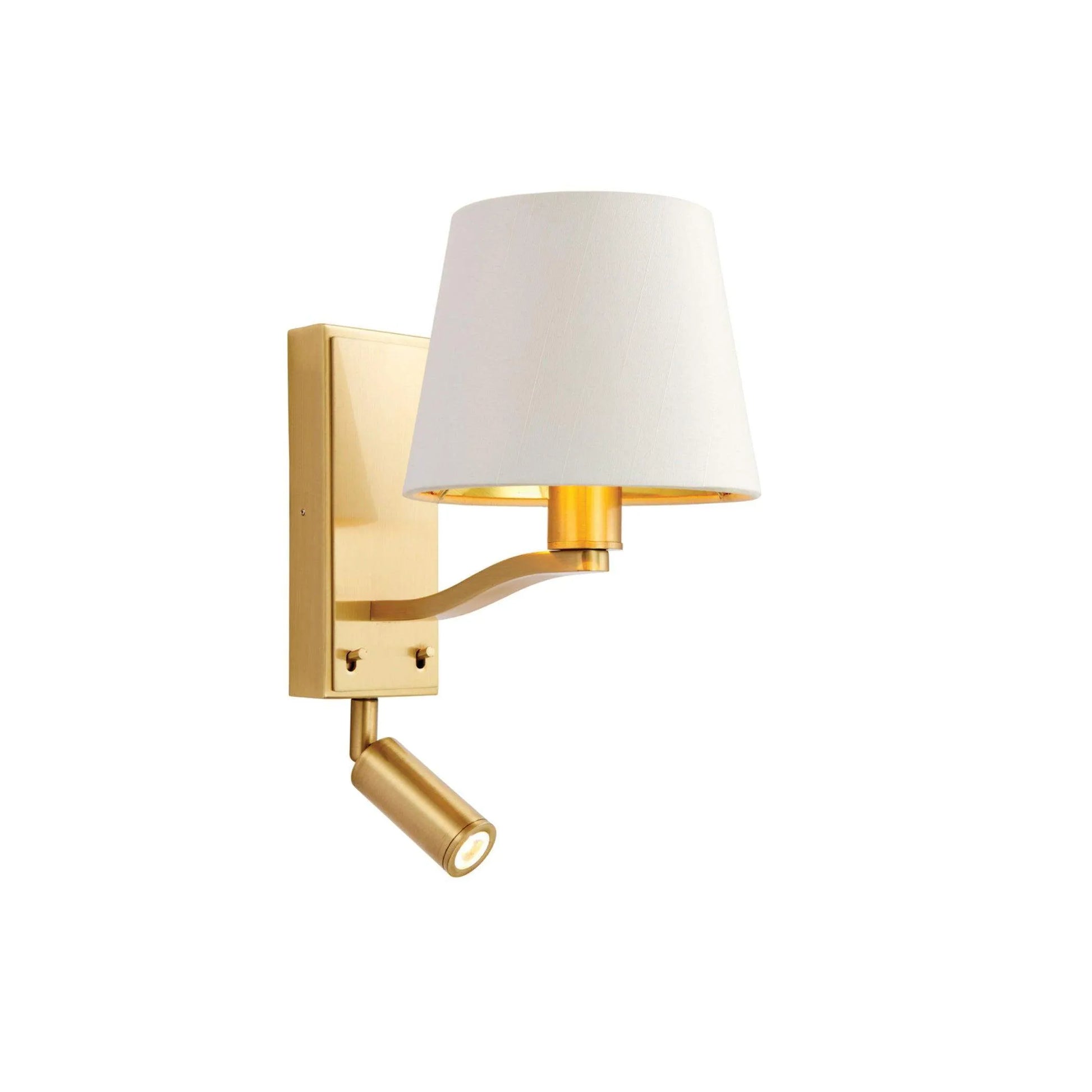 Brushed Satin Gold Wall Light with Shade & adjustable LED reading light - The Farthing