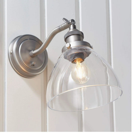 Brushed Silver Metal & Glass Wall Light - The Farthing