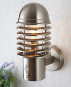 Brushed Stainless Steel Rings PIR Sensor Outdoor Wall Light - The Farthing