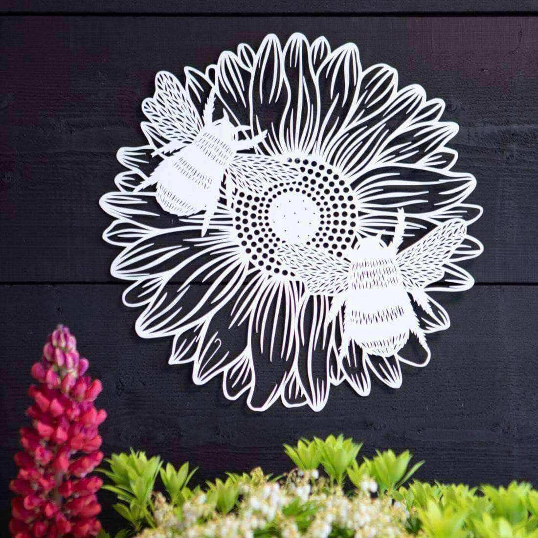 Bumble Bees on Flower Metal Garden Wall Art - The Farthing