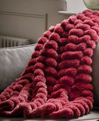 Burgundy Ribbed Faux Fur Throw - The Farthing