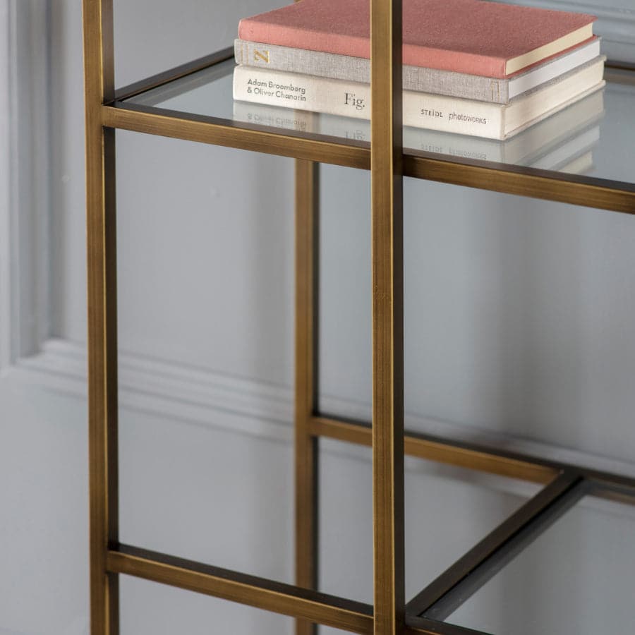 Burnished Bronze Metal and Glass Open Display Shelf Unit - The Farthing