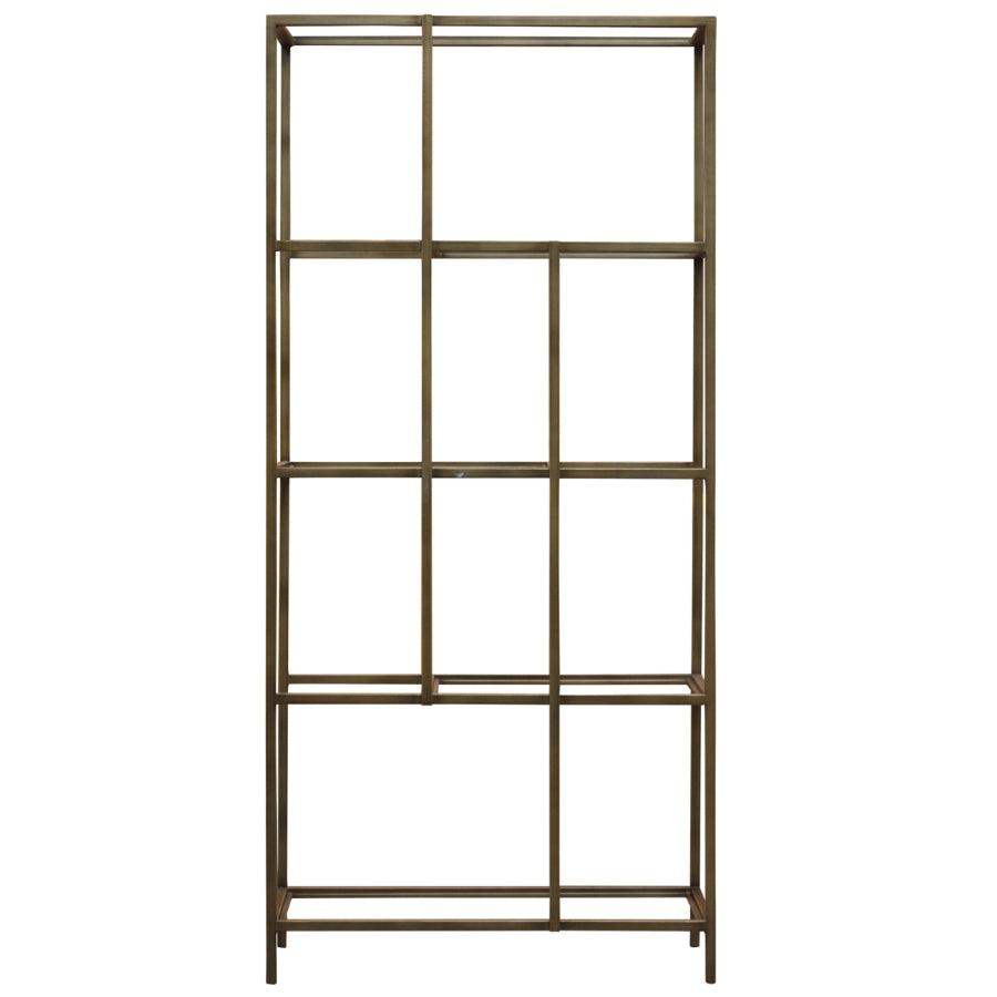 Burnished Bronze Metal and Glass Open Display Shelf Unit - The Farthing