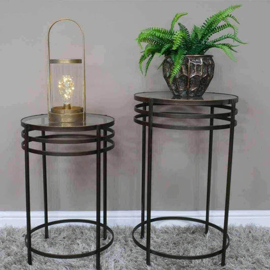 Burnished Bronzed Round Industrial Table Set - The Farthing